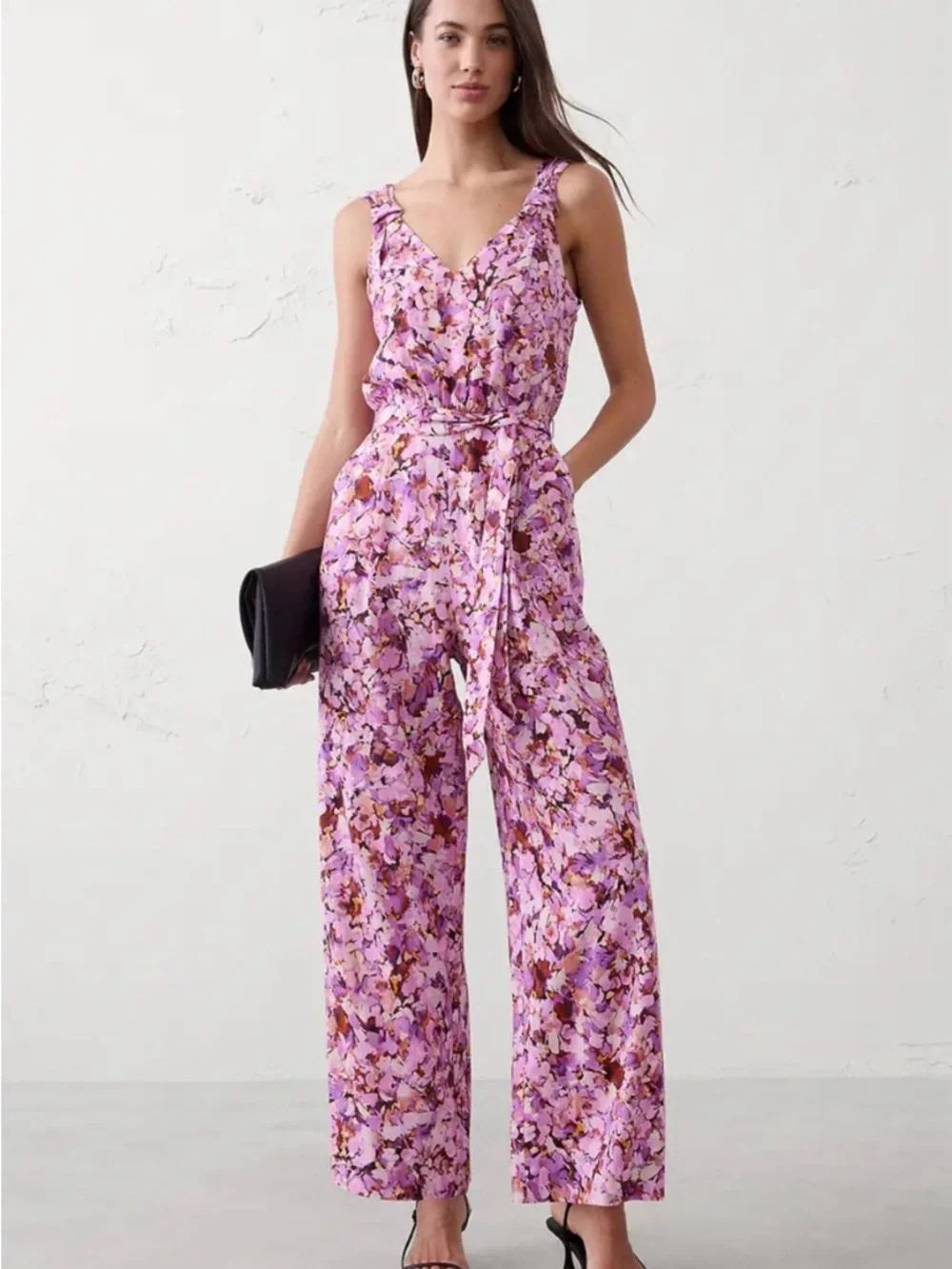NWT Banana Republic Factory Linen Blend Origami Knot Jumpsuit Pink Floral S